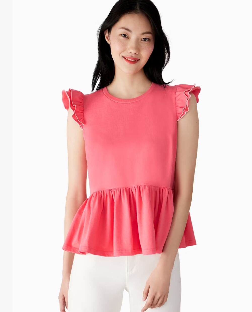 KATE SPADE Peplum Tee Ruffle Top Deep Dahlia Pink Size Medium (runs small)